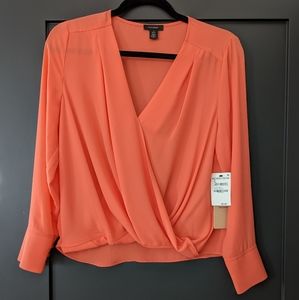 Halogen Petite Size Small Wrap Shirt in Coral Glow